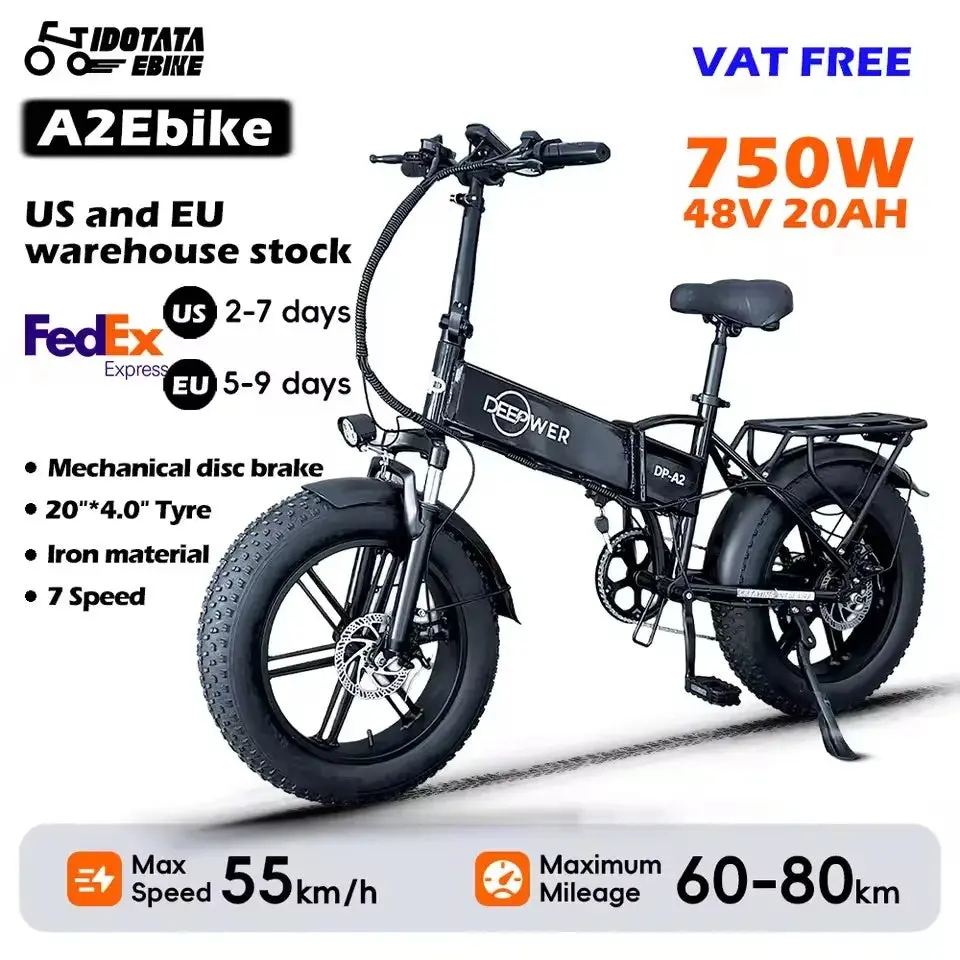 Idotata Ebike A2 Electric Bike 750W Motor 48V 20Ah Lithium Battery Electric Bicycle Folding 20Inch Fire Tire Adult Mtb E-Bike 2