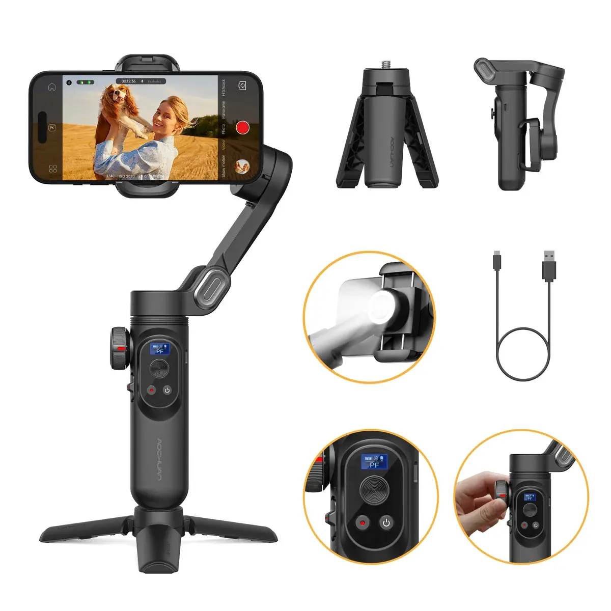 Aochuan Smart Xpro Smartphone Gimbal Stabilizer Led Lights Oled Screenthree Axis Gimbal Gesture Controls For Android And Iphone 1