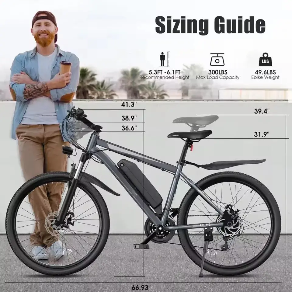 Electric Bike, Peak 1000W Ebike, 26 "Electric Mountain Bike 48V 374.4Wh Battery With Adjustable Stemm, Commuter E Bike 5