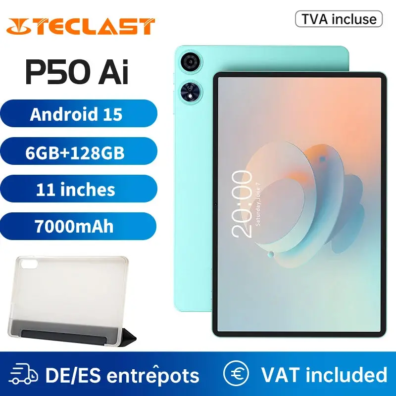 Teclast P50 Ai Tablet Allwinner A733 Octa-Core 11Inch Tddi Screen 6Gb Ram 128Gb Rom Android15 Wifi6 7000Mah Dual Type-C 1