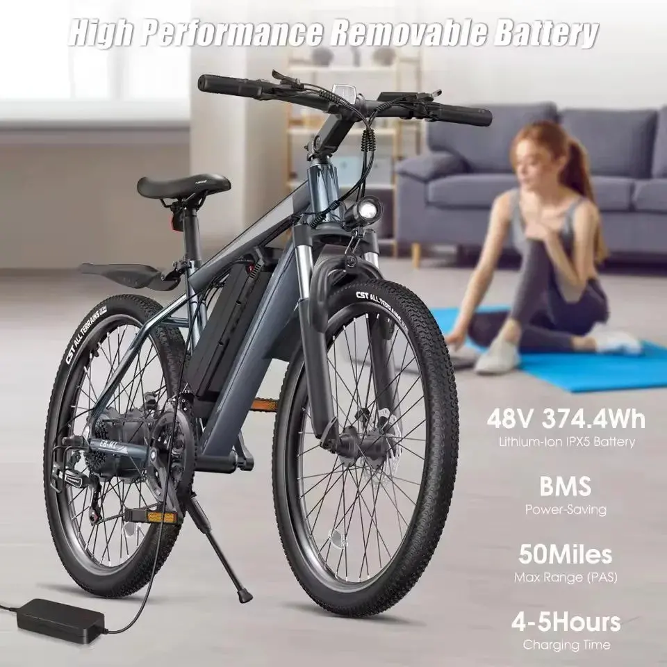 Electric Bike, Peak 1000W Ebike, 26 "Electric Mountain Bike 48V 374.4Wh Battery With Adjustable Stemm, Commuter E Bike 6