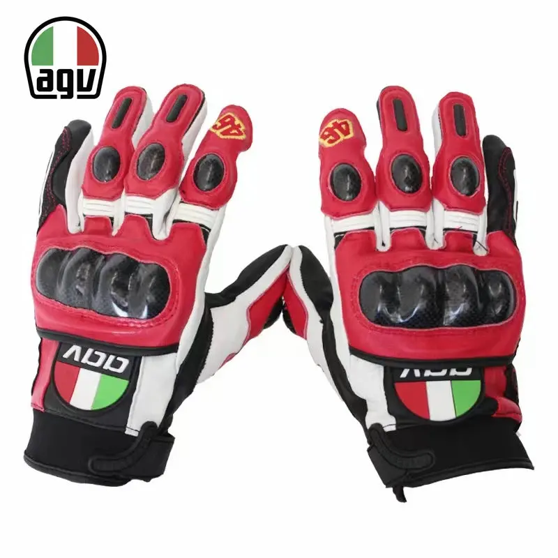 Agv Carbon Fiber Motorcycle Riding Gloves Heavy Locomotive Racing Leather Fall Resistant Gloves Comfortable Cycling Equipment 6