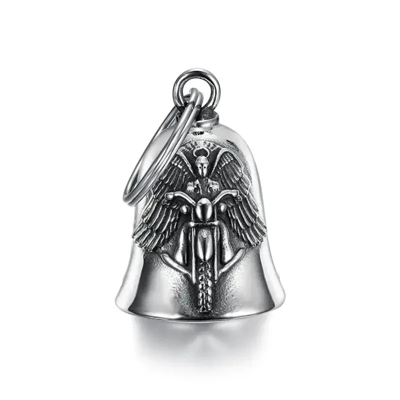 Fashionable Angel Wings Motorcycle Bell Pendant Keychain Punk Rock Men's Riding Party Amulet Exorcism Jewelry 1