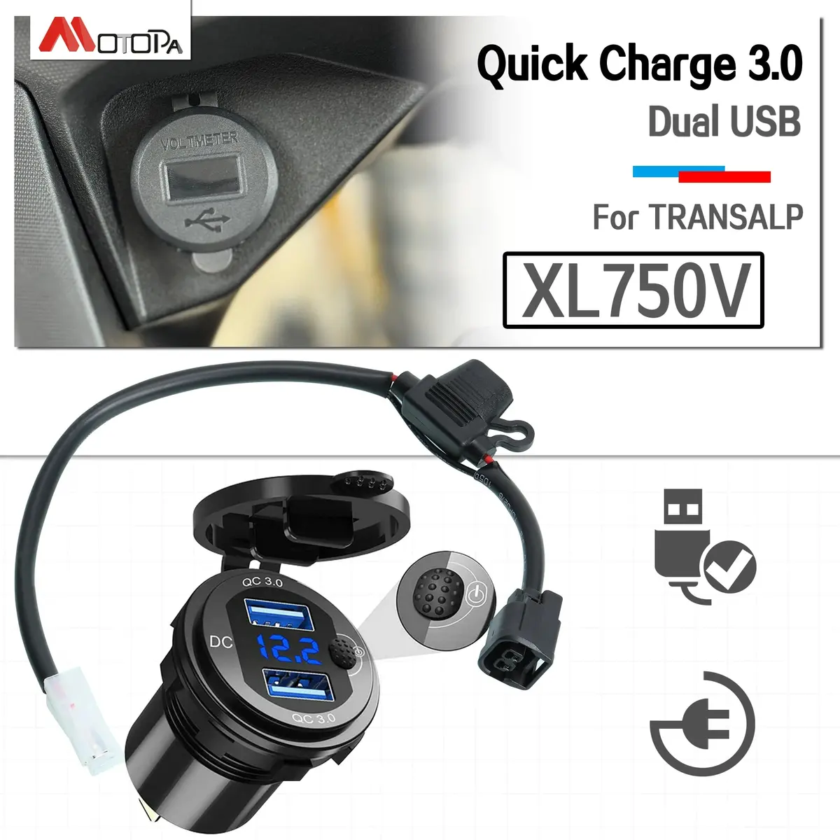 Motorcycle Xl750v Quick Charge 3.0 Dual Usb Charger For Honda 750 Transalp Xl750 Xl750v 2023 2024 2025 1