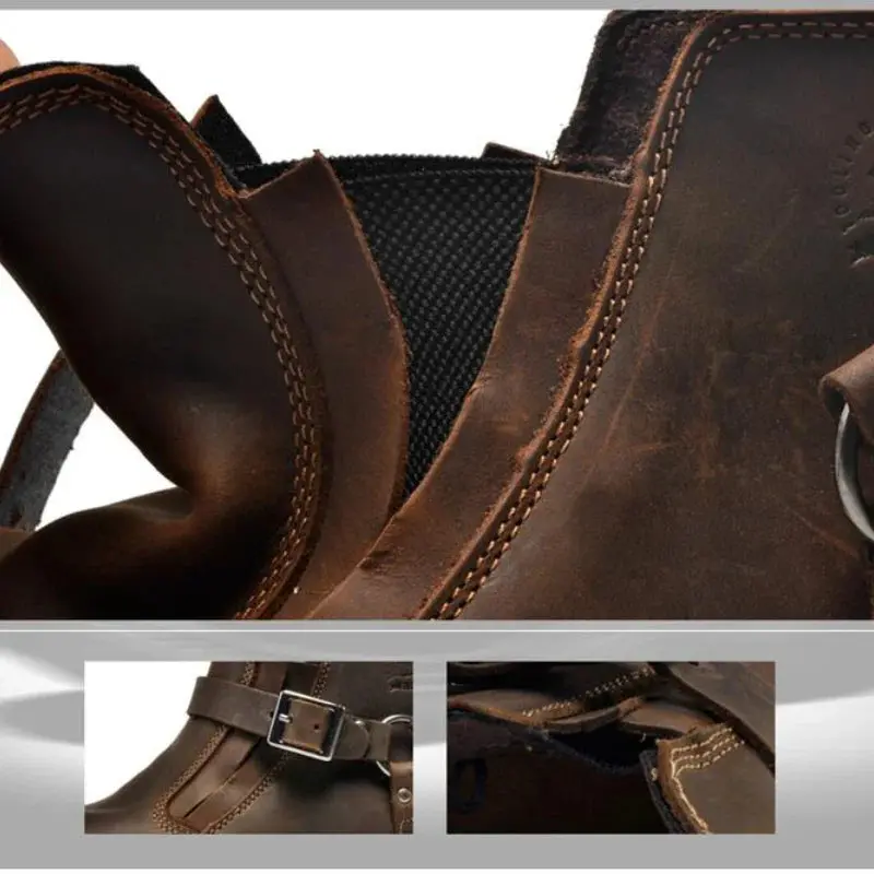 Waterproof Leather Motorcycle Boots Men Brown Motocross Street Riding Shoes Retro Motorcycle Protection Boots 6
