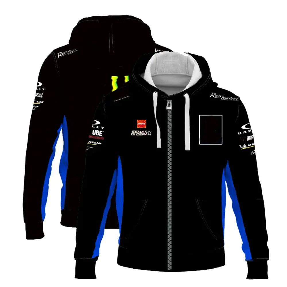 Stylish blue men's hoodie inspired by motorcycle racing and Yamaha track aesthetics - Image 4