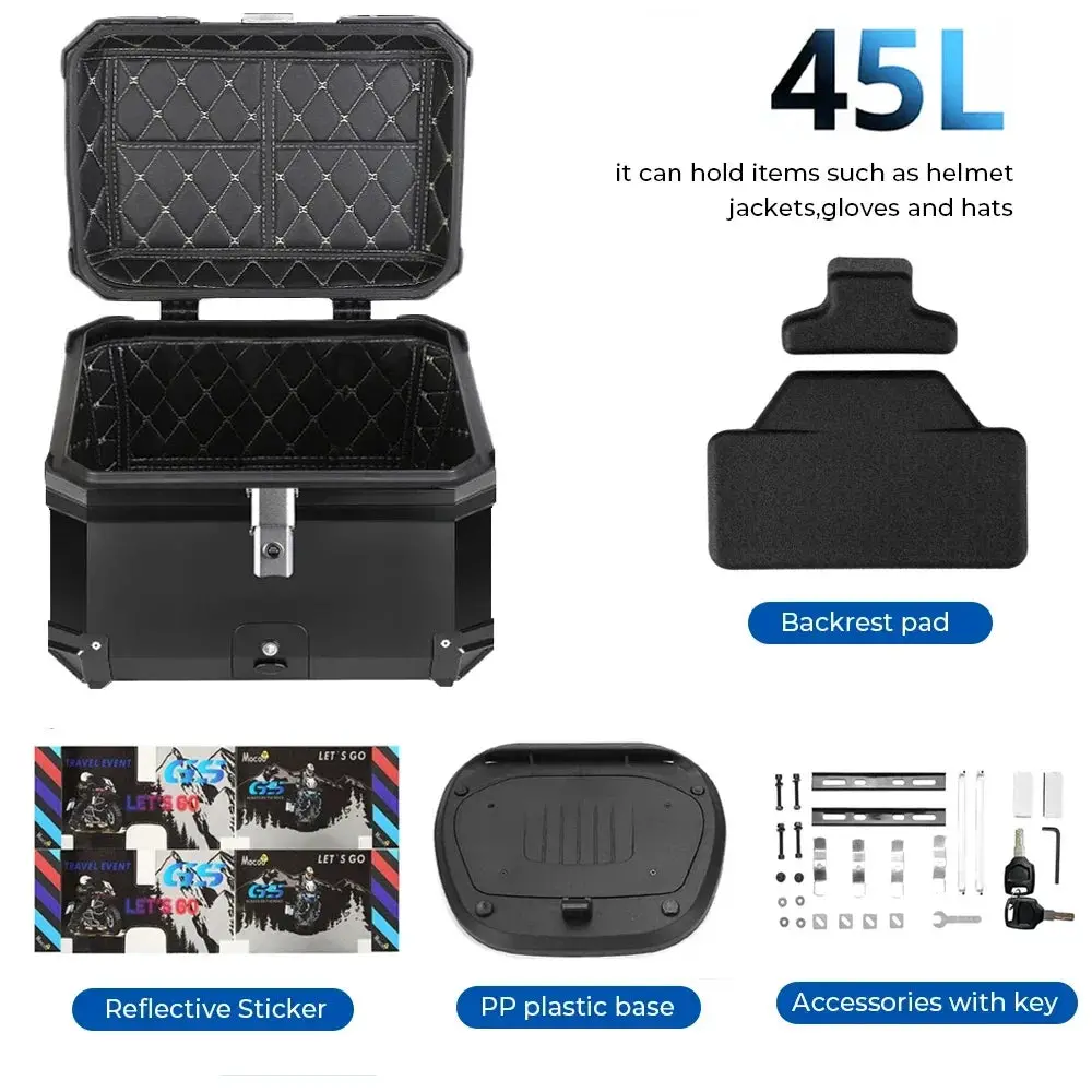 45L Motorcycle Helmet Box Universal Top Tail Rear Luggage Storage Tool Cases Lock For Bmw R1200gs R1250gs R1200gs 1200 Gs Lc Adv 1