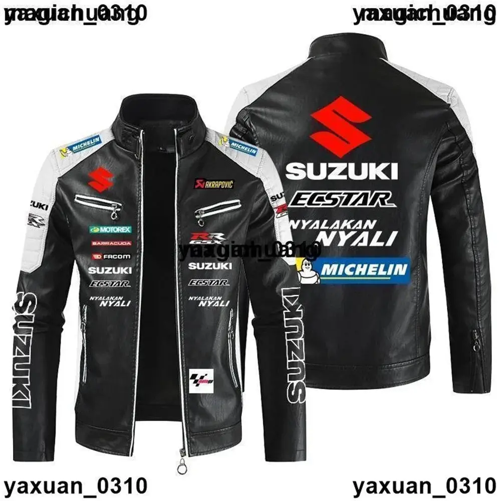 Men's Pu High-End Light Luxury Suzuki Logo Leather Jacket Autumn And Winter Stand Collar Motorcycle Racing Suit 1