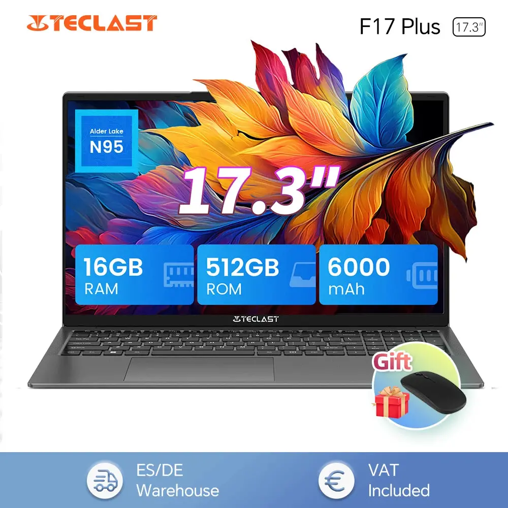 Teclast F17plus 17.3 Inch Laptop Intel N95 16Gb Ram 512Gb Ssd Windows 11 Notebook 180° Flip Computer Backlit Keyboard Mini-Hdmi 1