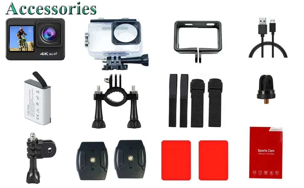 4K Action Camera Wifi Dual Screen Ultra Hd 30M Underwater Camera Waterproof Camera Accessories Kits For Helmet Bicycle 1
