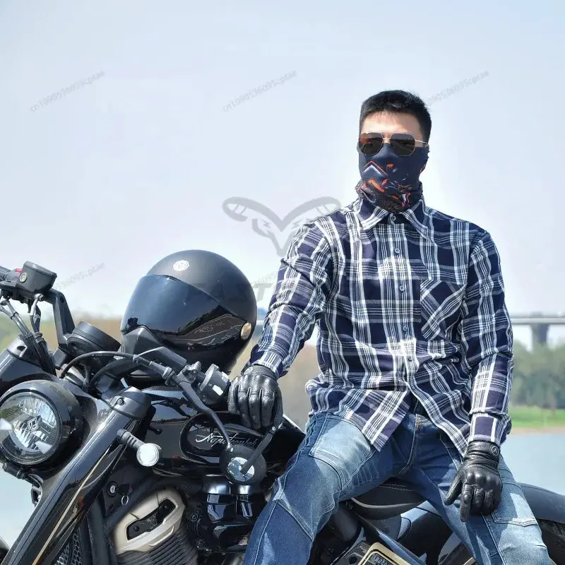 Volero Motorcycle Jacket Men Casual Retro Four Season Motorcycle Checkered Shirt Riding Suit Anti Fall Submachine Jacket 4