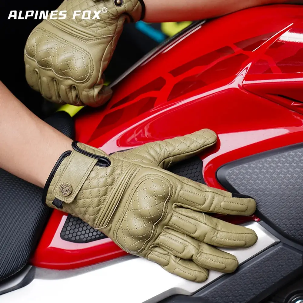 Vintage Motorcycle Gloves Touchscreen Retro Leather Motorbike Glove Men Women Cafe Racer Locomotive Knight Riding Guantes Yellow 4