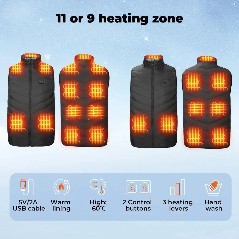 New Men Women Heated Vest Winter Usb Electric Smart Heating Jackets Thermal Heat Clothing Plus Size Hunting Coat 3