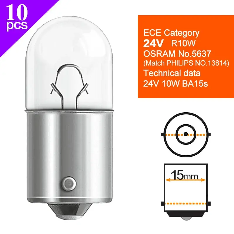 Truck Signal Lamp 24V Tail Stop Brake Back-Up Turn Side Light Osram Halogen Bulbs W5w2845 T10 R5w5627r10w5637 P21w7511 T4w 7537 3