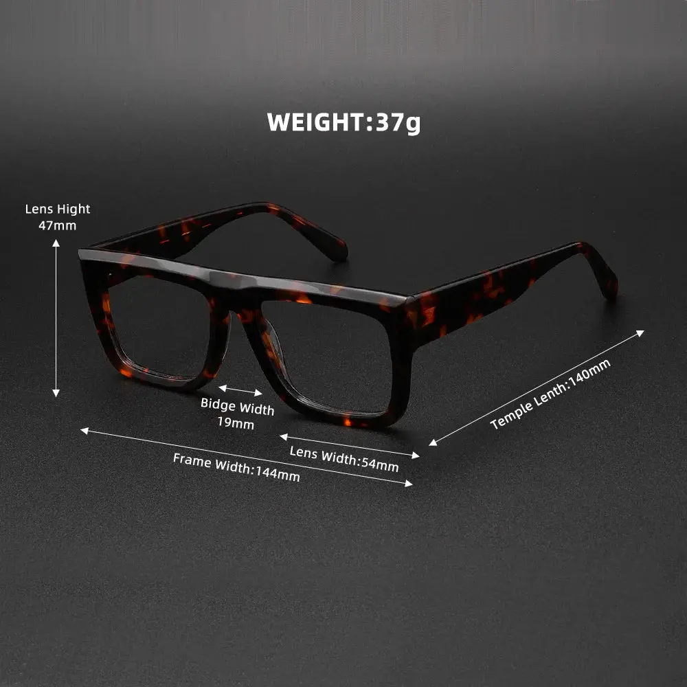 Retro Thick Rectangle Sunglasses For Men Acetate Eyeglasses Frame Fashion Cool Sun Glasses Non-Prescription Clear Lens Spectacle 4