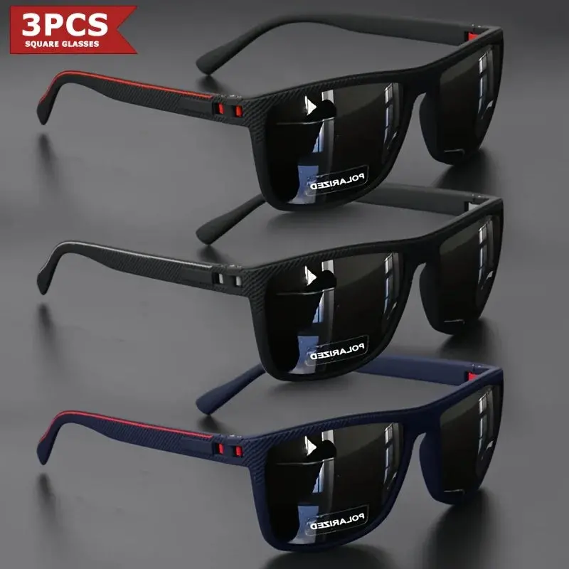 3Pcs New Square Sunglasses Full Frame Polarized Spring Hinge Lightweight Unisex For Driving Fishing Sports Fashion 1
