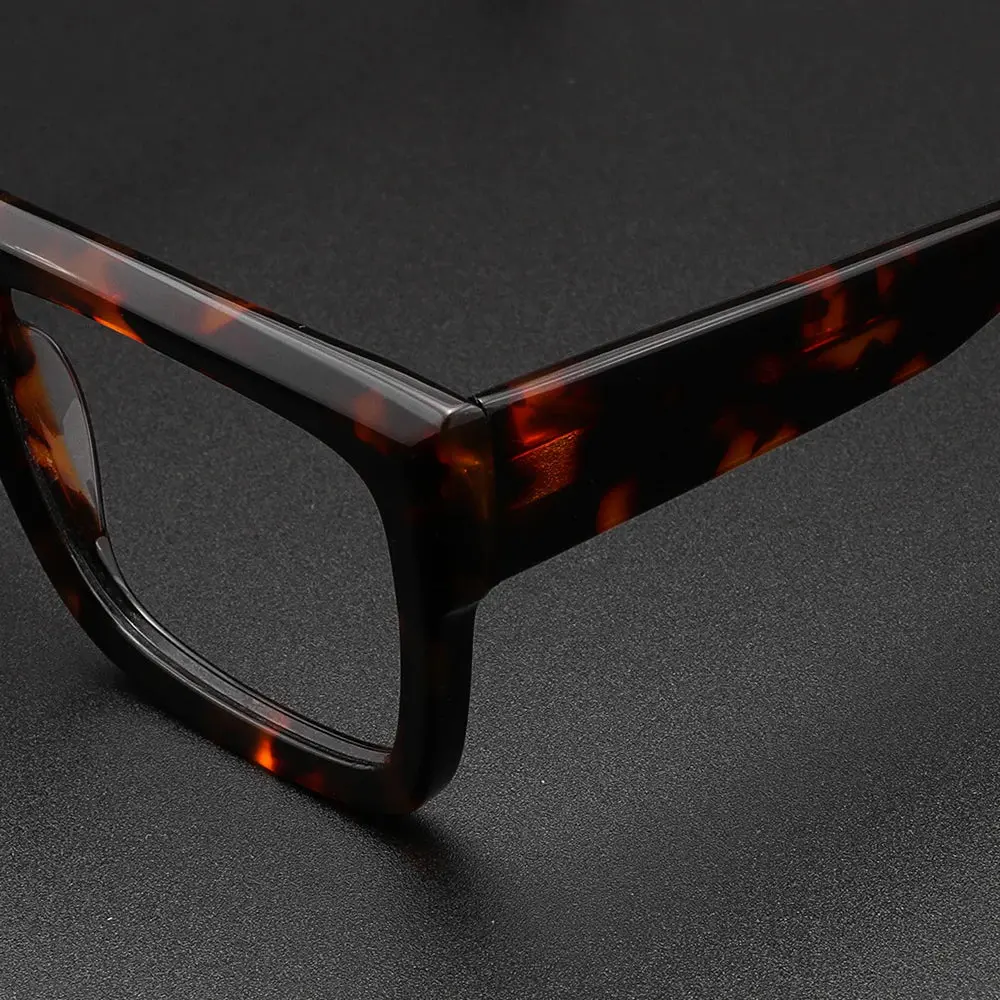 Retro Thick Rectangle Sunglasses For Men Acetate Eyeglasses Frame Fashion Cool Sun Glasses Non-Prescription Clear Lens Spectacle 2