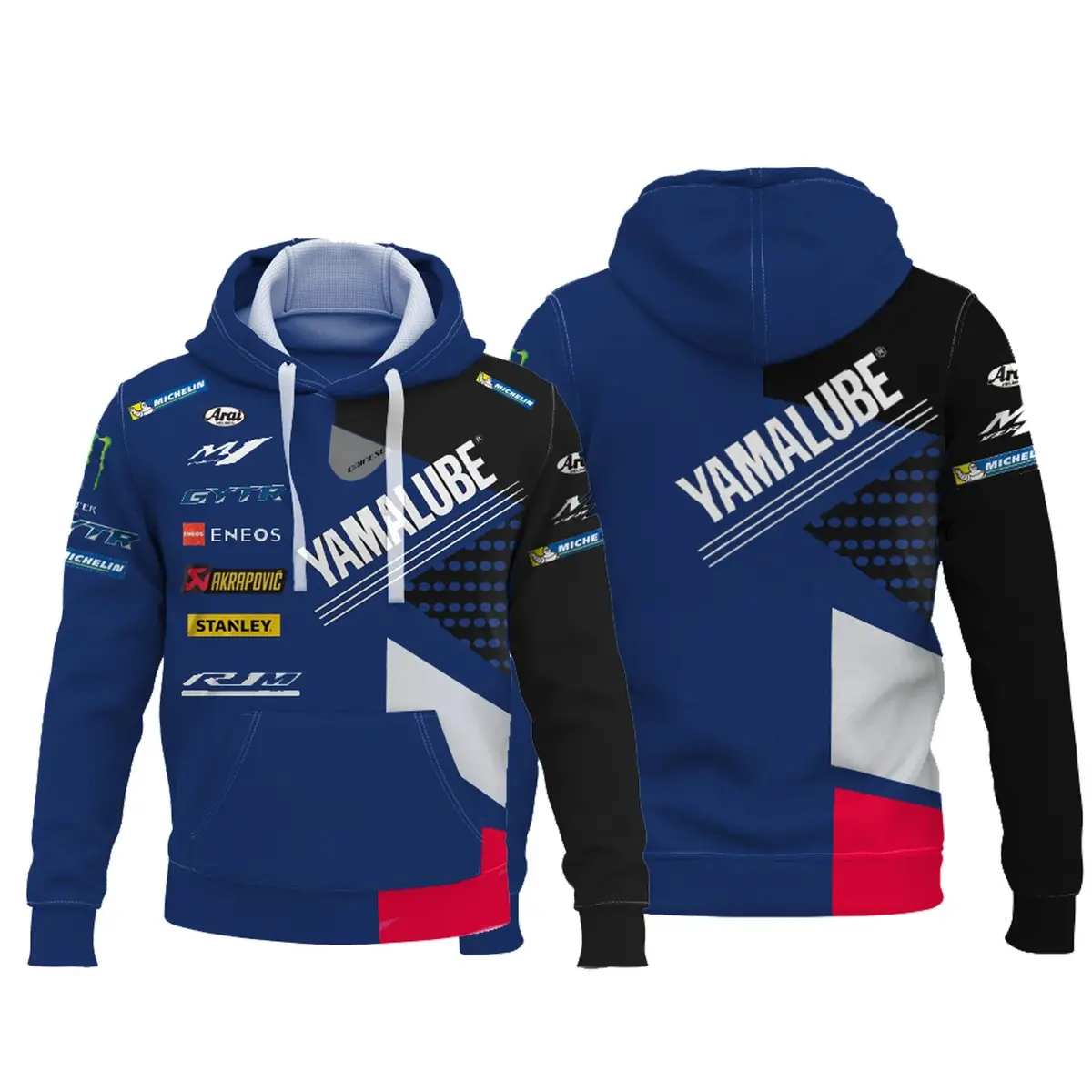 Stylish blue men's hoodie inspired by motorcycle racing and Yamaha track aesthetics - Image 3