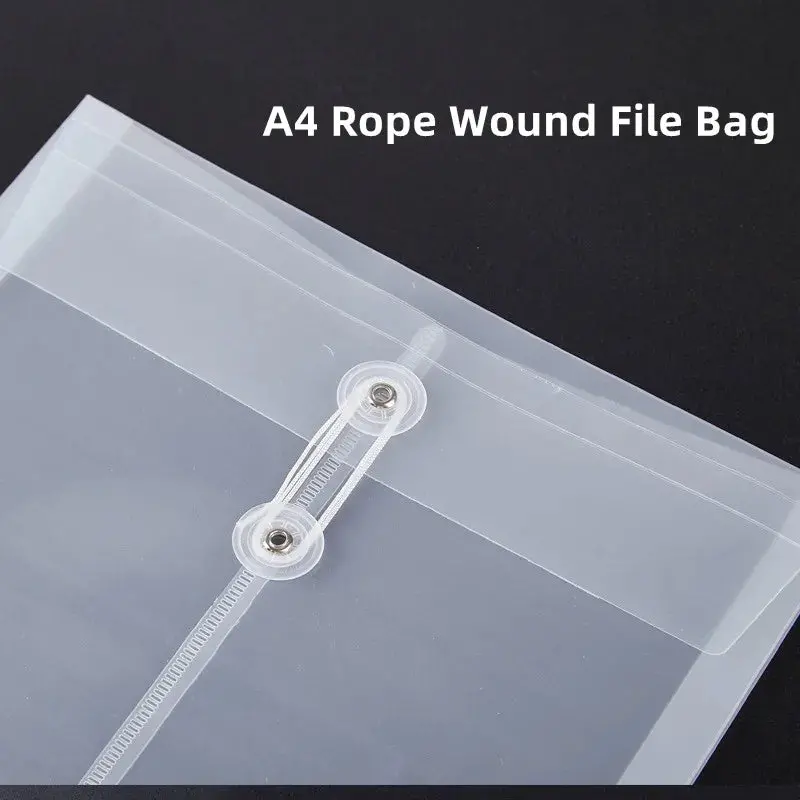 A4 10Pcs Document Bag Transparent Plastic File Thickened Waterproof Vertical Rope Wrapped 2