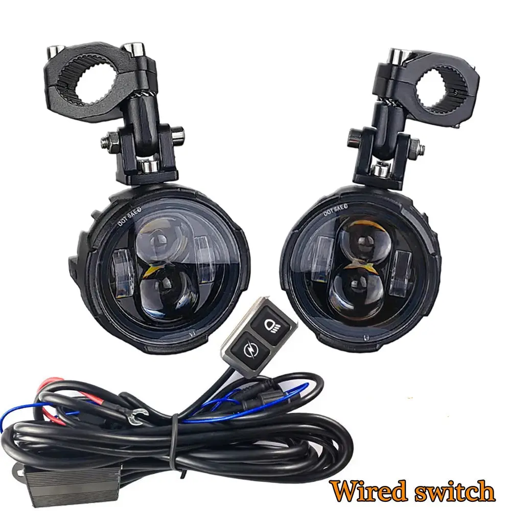 Pair 100W Motorcycle Headlight Fog Lights Led Auxiliary Driving Light Spotlight Headlamp Dual Color Flasher Farol Moto Fog Lamp. 1