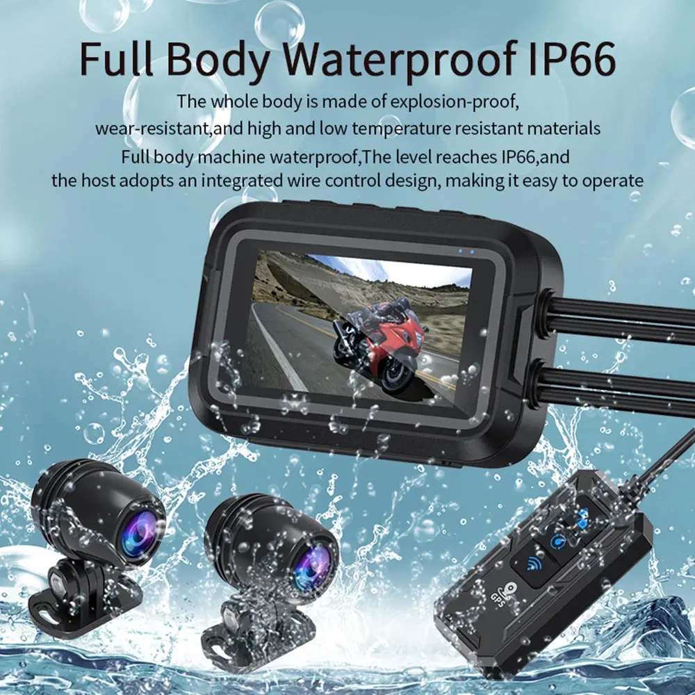 Wifi Motorcycle Dvr Dash Cam 1080P+1080P Full Body Waterproof Moto Camera Front Rear Driving Video Recorder Gps Logger Black Box 6