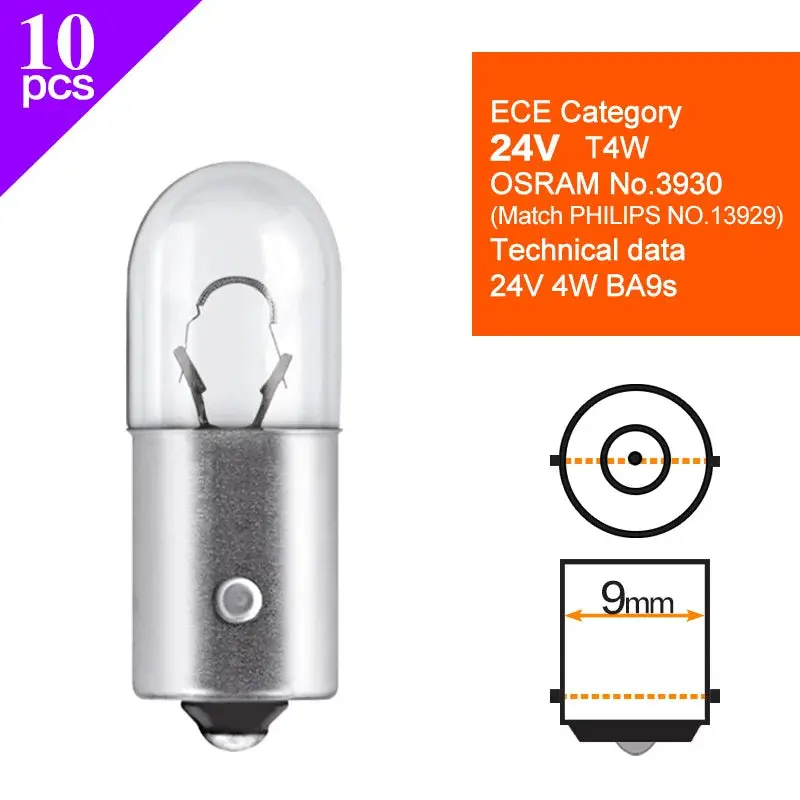 Truck Signal Lamp 24V Tail Stop Brake Back-Up Turn Side Light Osram Halogen Bulbs W5w2845 T10 R5w5627r10w5637 P21w7511 T4w 7537 7