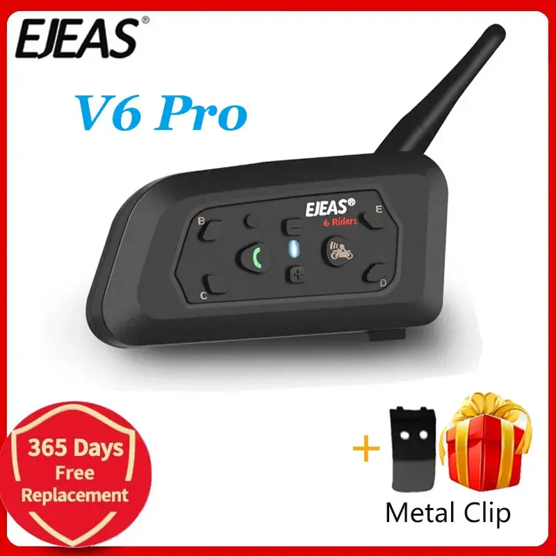 Ejeas V6 Pro Bluetooth Motorcycle Helmet Intercom Headset With 1200M Bt Interphone Communicator For 6 Riders Waterproof 1