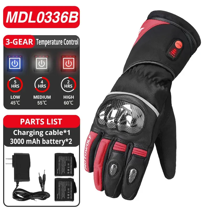 Winter Heated Gloves Motorcycle Warm Waterproof Non-Slip Heated Gloves Skiing Sheepskin Touch Screen Heated Rechargeable Gloves 12