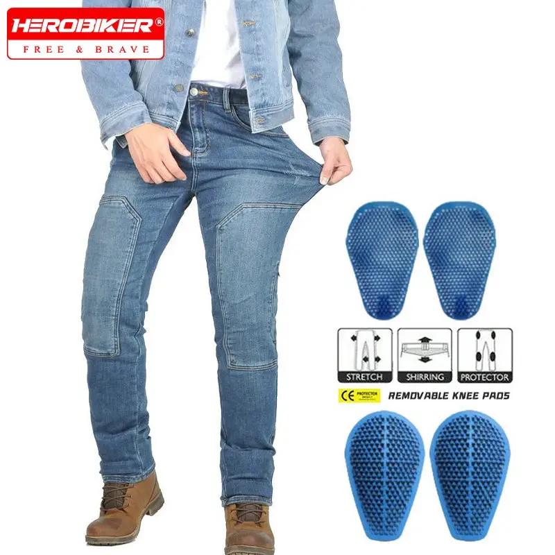 Motorcycle Jeans Men's Casual Workwear Stretch Retro Motorcycle Motorbike Riding Pants Anti-Drop With Silicone Protective Gear 1