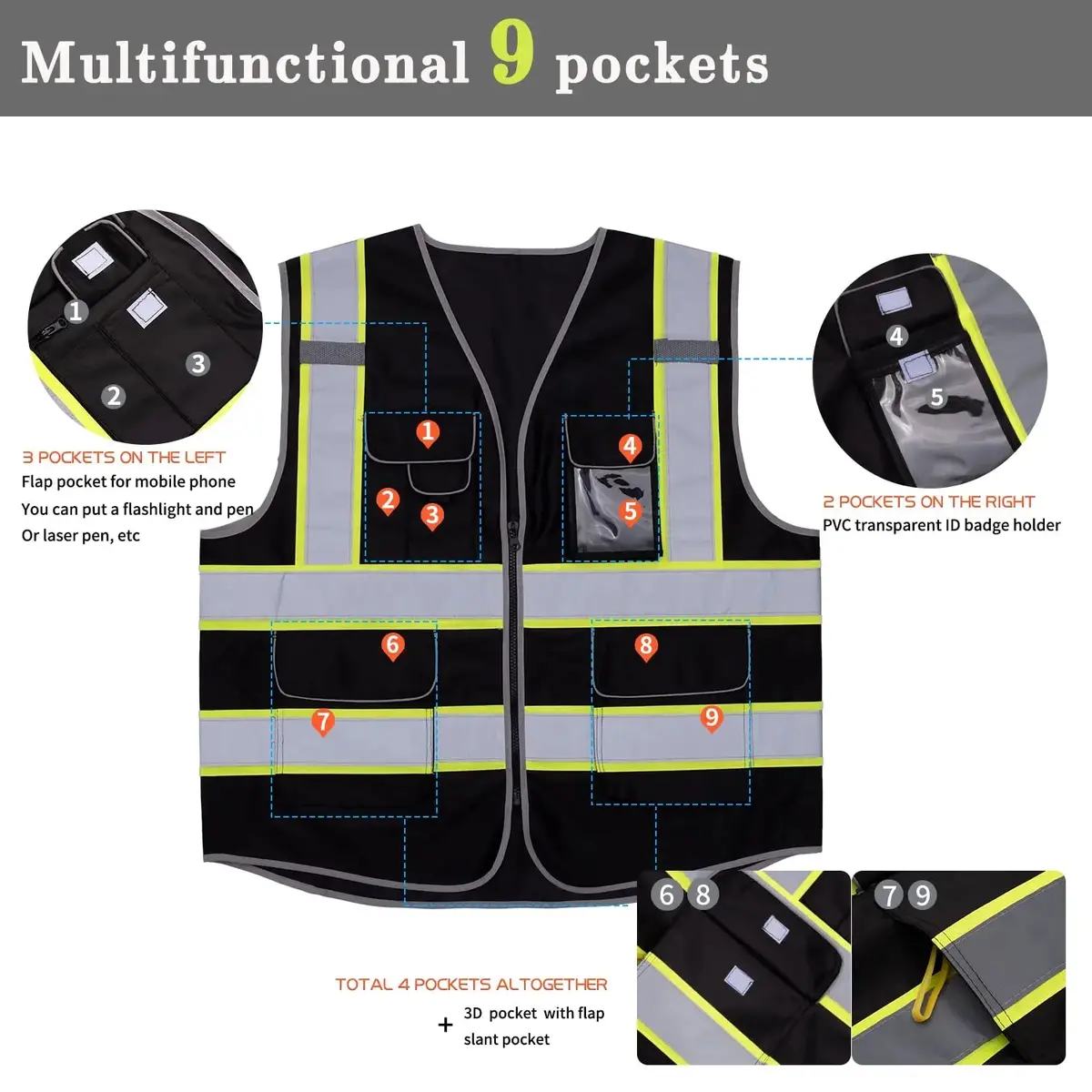 High Visibility Signal Vest Work Safety Jacket Reflective Safety Vest To Work For Men Luminous Vest Fluorescent 7