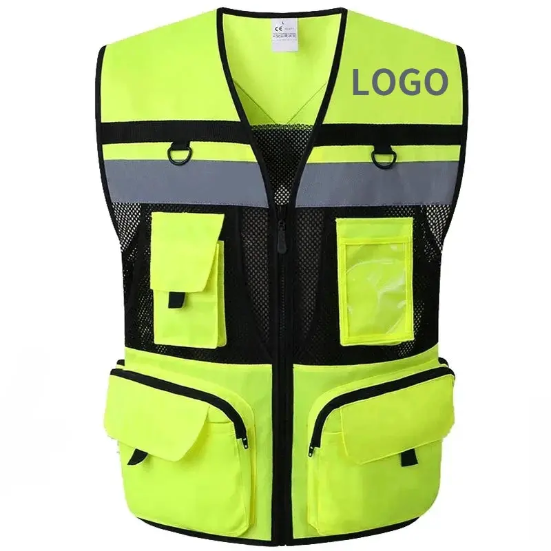 Custom Logo Safety Vest Reflective With Tool Pockets Breathable Work Gilet High Visibility Vest Mesh Reflective Vest Workwear 3
