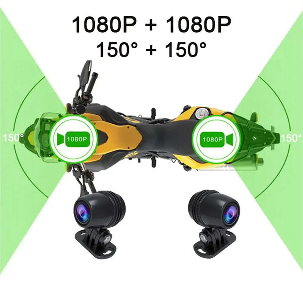 Wifi Motorcycle Dvr Dash Cam 1080P+1080P Full Body Waterproof Moto Camera Front Rear Driving Video Recorder Gps Logger Black Box 3