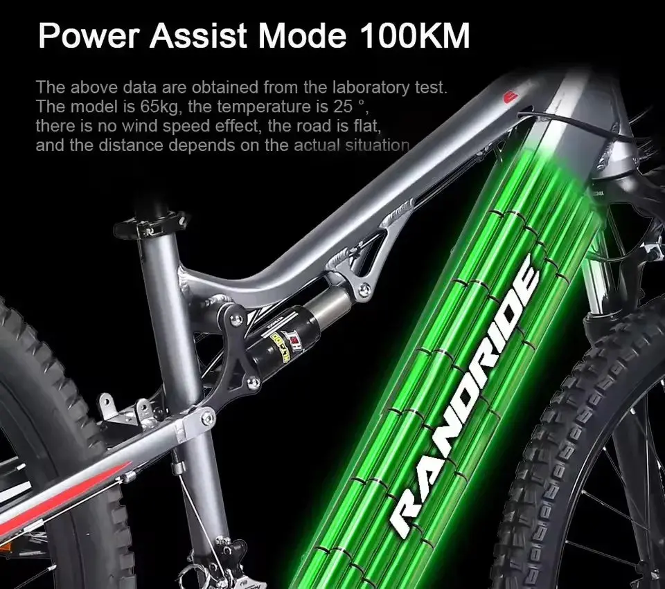 Randride Yg90 Electric Bicycle 1000W 48V17ah Hydraulic Brake Ebike With Full Suspension 21 Gears Shift Free Rack 2