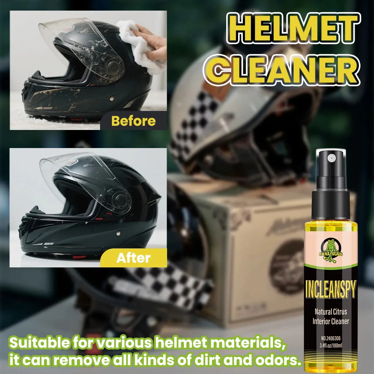 Motorcycle Helmet Cleaner Strong Decontamination Neutral Ph Safe Natural Citrus Interior Cleaner Spray Incleanspy Rg306 1