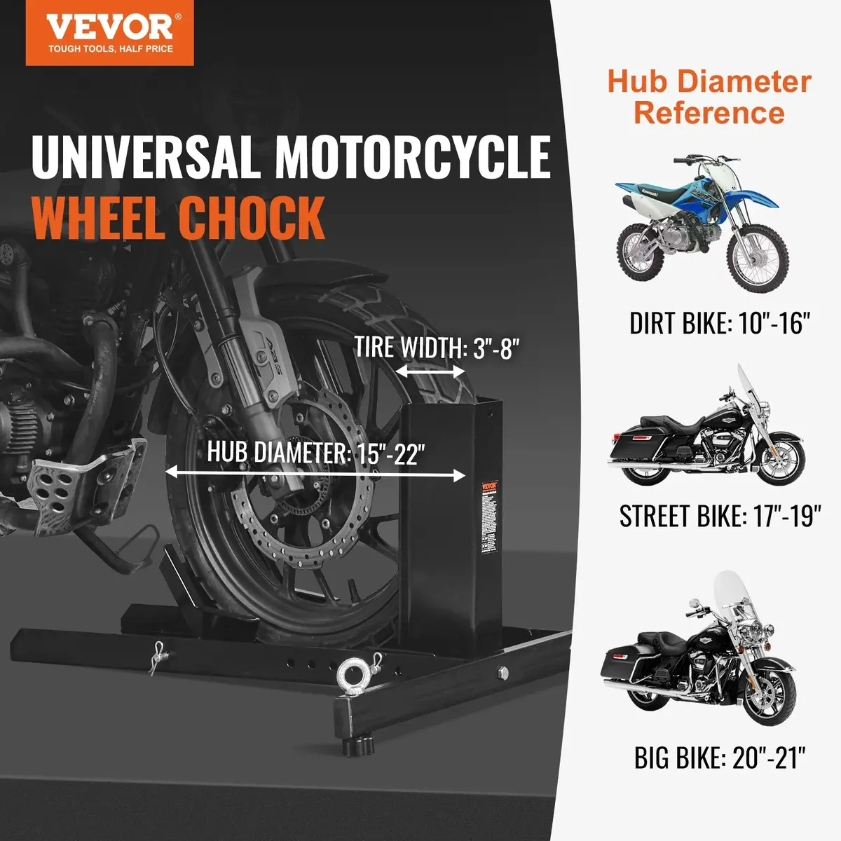 Vevor Motorcycle Wheel Chock Upright 1800 Lbs Heavy-Duty Steel Motorcycle Front Wheel Stand With Adjustable Holes For Motorcycle 1