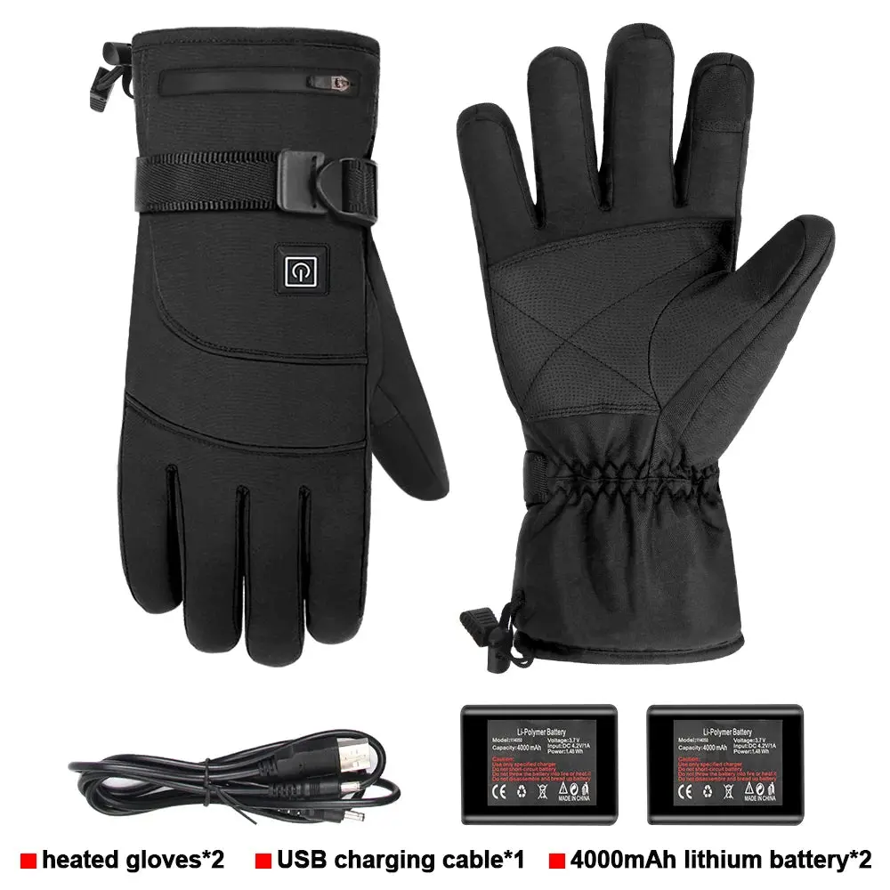 Winter Heated Gloves Motorcycle Warm Waterproof Non-Slip Heated Gloves Skiing Sheepskin Touch Screen Heated Rechargeable Gloves 15