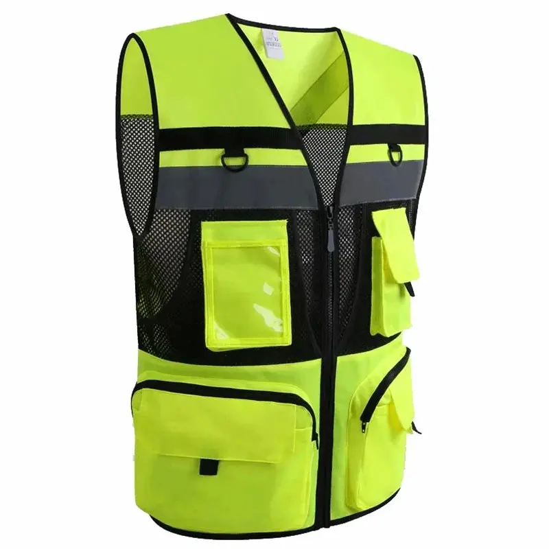 Custom Logo Safety Vest Reflective With Tool Pockets Breathable Work Gilet High Visibility Vest Mesh Reflective Vest Workwear 5