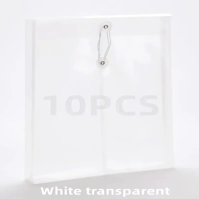 A4 10Pcs Document Bag Transparent Plastic File Thickened Waterproof Vertical Rope Wrapped 1