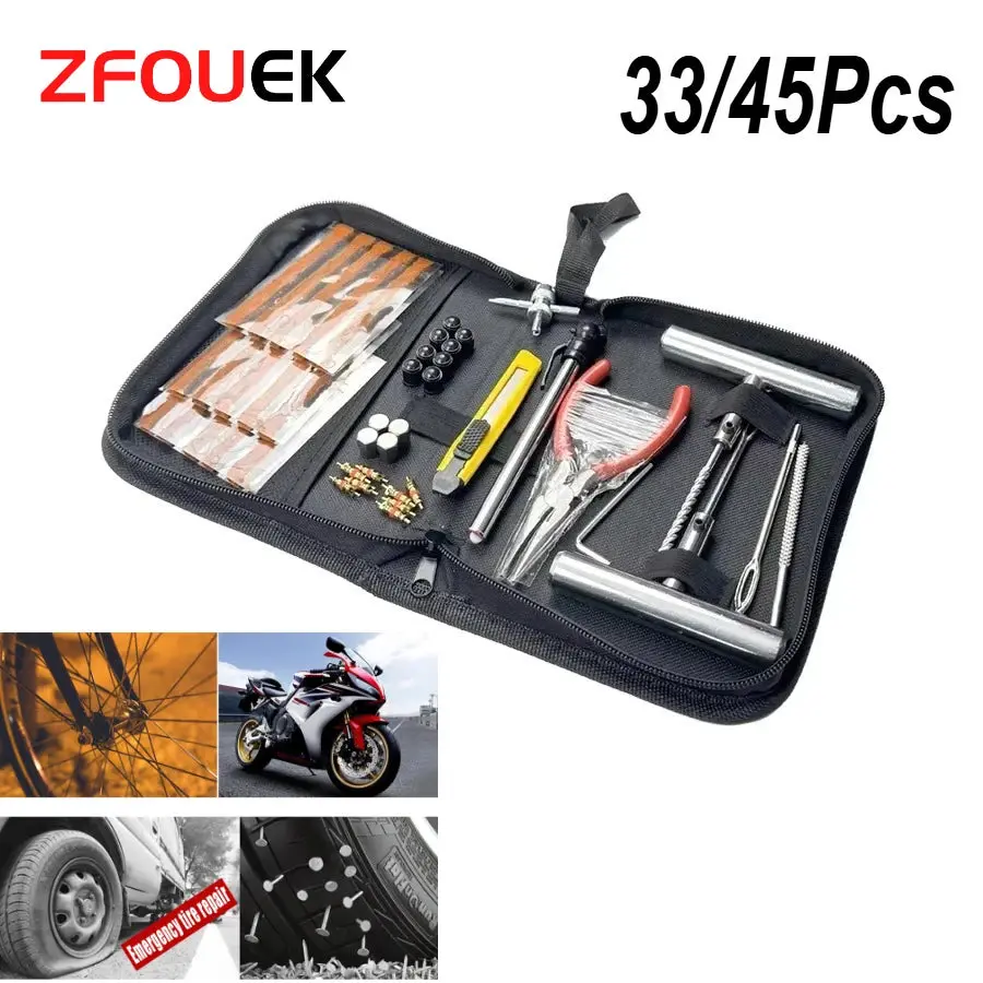 New 33/45Pcs Autotire Repair Kit Tire Repair Kit Auto Bike Tire Repair Puncture Plug Garage Car Accessories 1