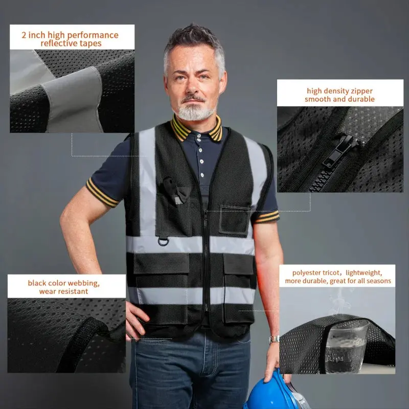 High Visibility Signal Vest Work Safety Jacket Reflective Safety Vest To Work For Men Luminous Vest Fluorescent 2