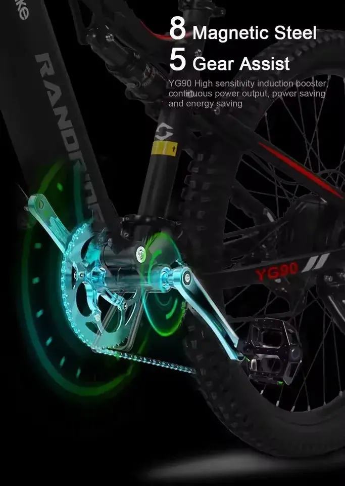 Randride Yg90 Electric Bicycle 1000W 48V17ah Hydraulic Brake Ebike With Full Suspension 21 Gears Shift Free Rack 3