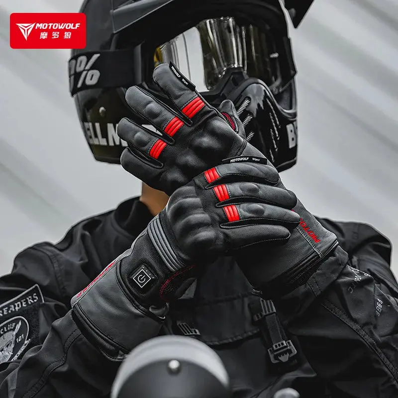 Winter Heated Gloves Motorcycle Warm Waterproof Non-Slip Heated Gloves Skiing Sheepskin Touch Screen Heated Rechargeable Gloves 5