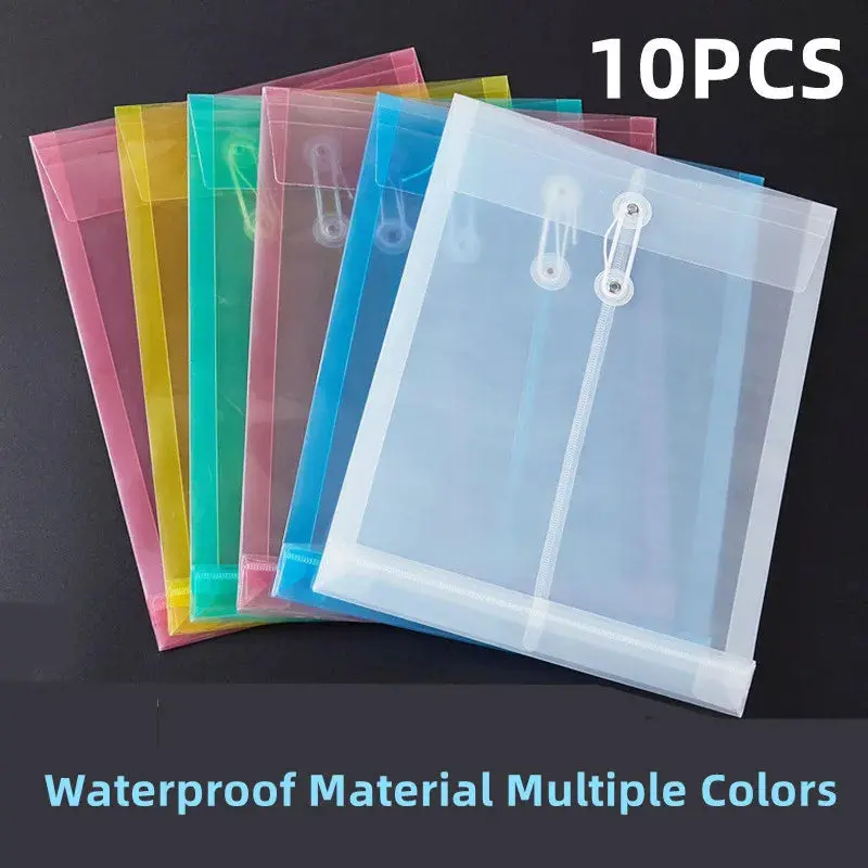 A4 10Pcs Document Bag Transparent Plastic File Thickened Waterproof Vertical Rope Wrapped 1