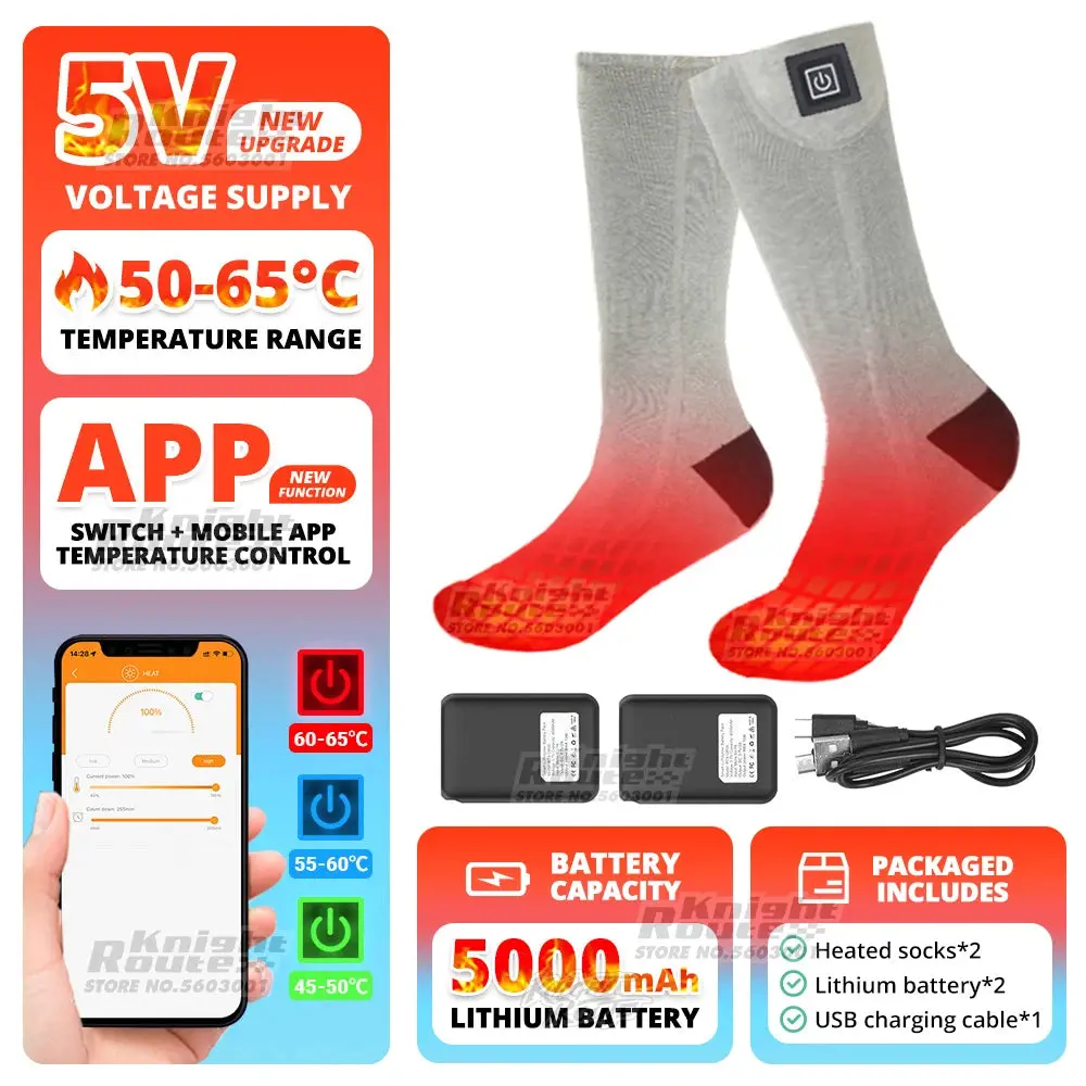 Winter Heated Socks 5000Mah Appcontrol Thermal Socks Women Men Heating Foot Warmer Electric Fever Socks Hiking Ski Warm Outdoor 1