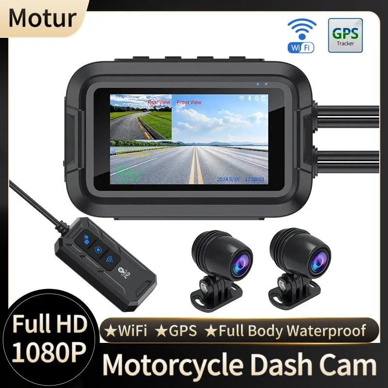 Wifi Motorcycle Dvr Dash Cam 1080P+1080P Full Body Waterproof Moto Camera Front Rear Driving Video Recorder Gps Logger Black Box 1