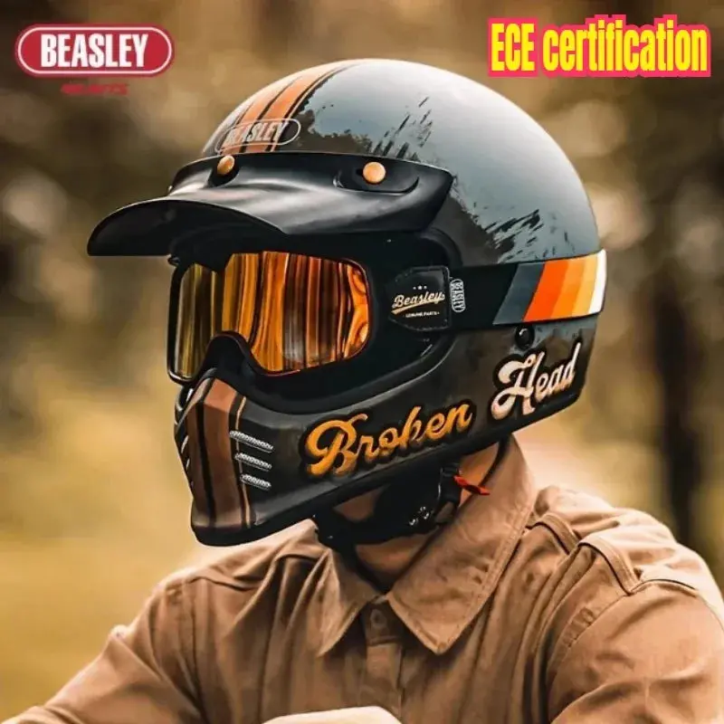 Beasley Dot Ece Approved  Vintage Full Face Helmet Motorcycle De Moto Capacete Jet Helmet Motorbike All Seasons 1