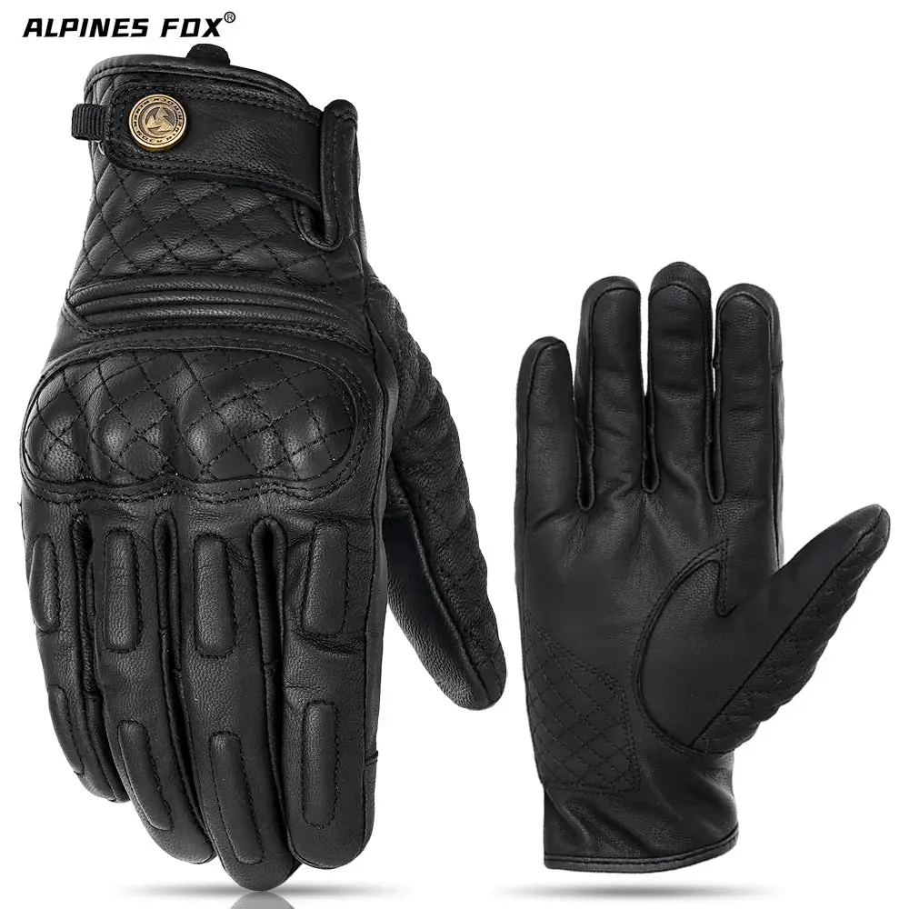 Vintage Motorcycle Gloves Touchscreen Retro Leather Motorbike Glove Men Women Cafe Racer Locomotive Knight Riding Guantes Yellow 5
