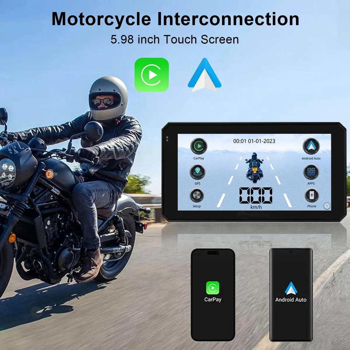 5.98 Inch Motorcycle Carplay & Android Auto Gps Navigation Motorbike Dvr Driving Recorder Waterproof Ipx7 Dual Bluetooth 1