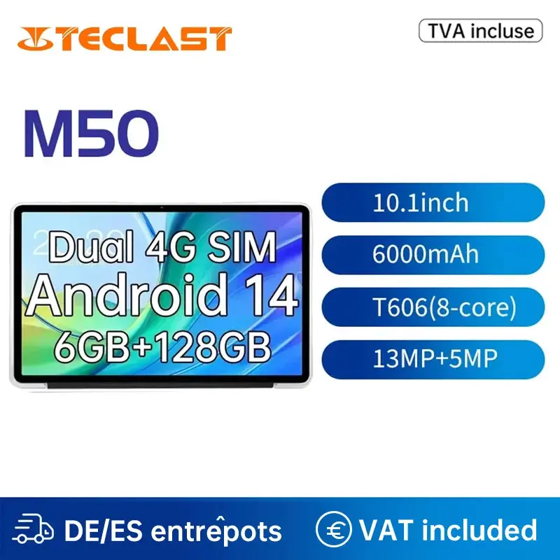 Teclast M50 10,1 Inch Tddi Incell X 800 Android 14 Tablet (6 + 6) 12Gb Ram Gb Rom Unisoc T606 8 Core Ducal Sim 4G Phone Case 1