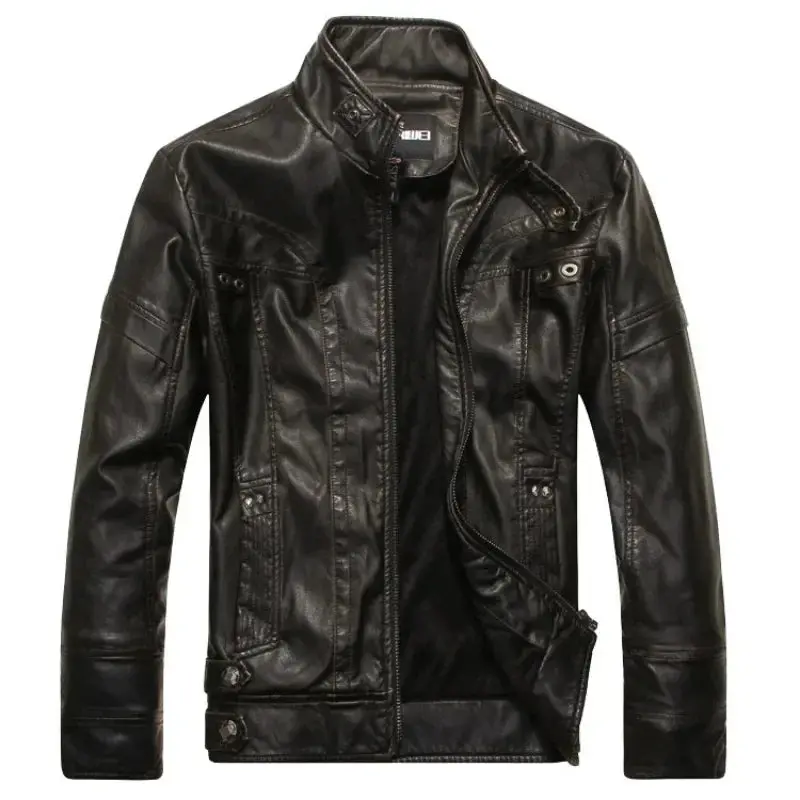 Autumn Winter Fashion Leather Jacket Men Motorcycle Slim Fleece Jackets Coat Male Vintage Casual Motor Biker Faux Leather Jacket 2